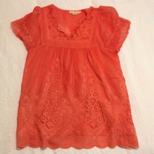 Hazel Urban Outfitters salmon coral crochet lace tunic small